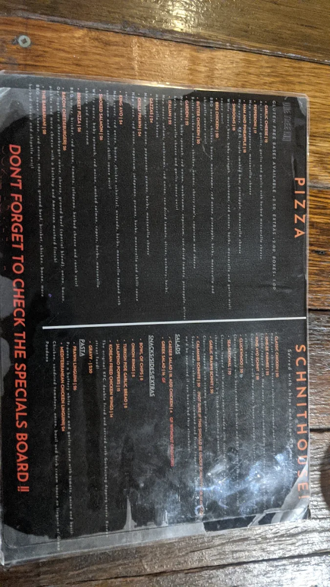 Menu, One Tree Inn