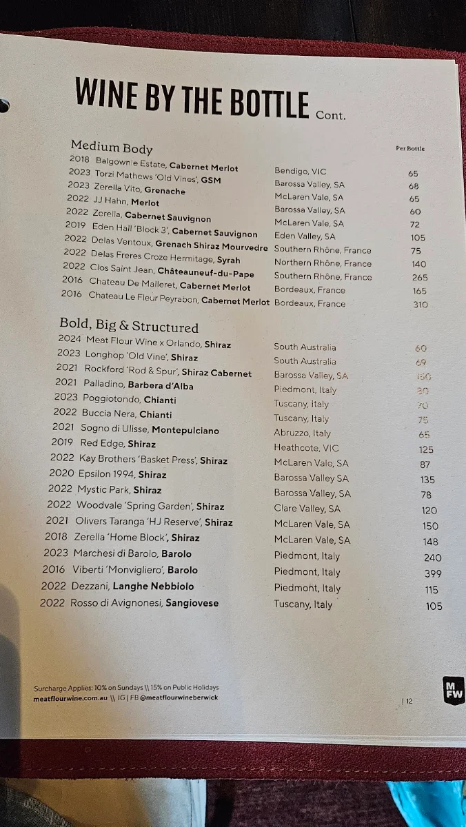 Menu, Meat Flour Wine Berwick