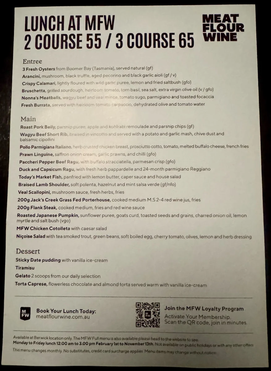 Menu, Meat Flour Wine Berwick