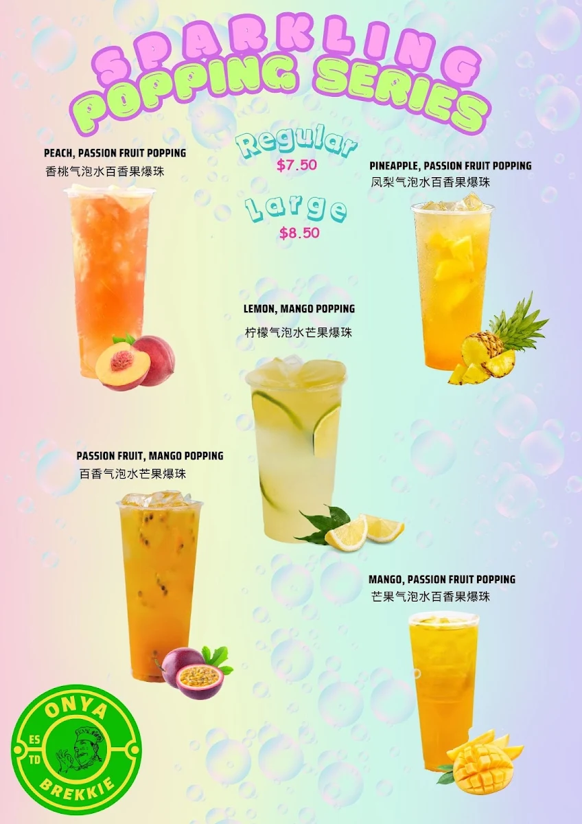 Menu, Onya Brekkie & Bubble Tea Shop