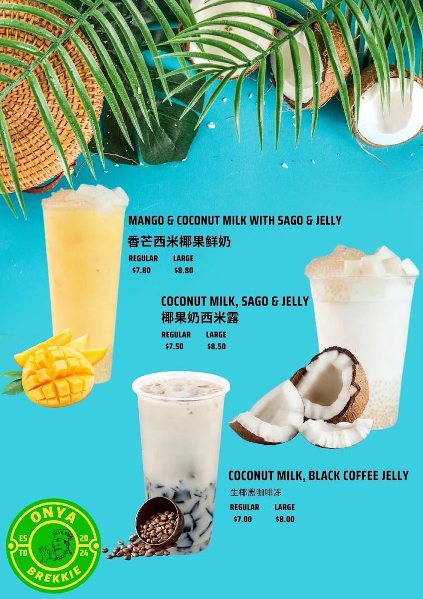 Menu, Onya Brekkie & Bubble Tea Shop