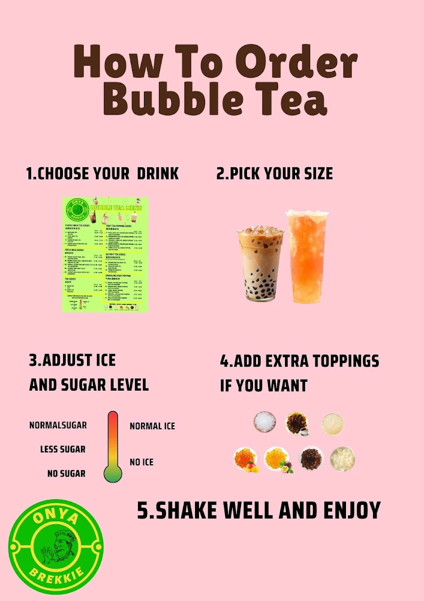 Menu, Onya Brekkie & Bubble Tea Shop
