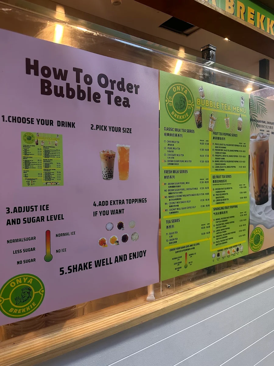 Menu, Onya Brekkie & Bubble Tea Shop
