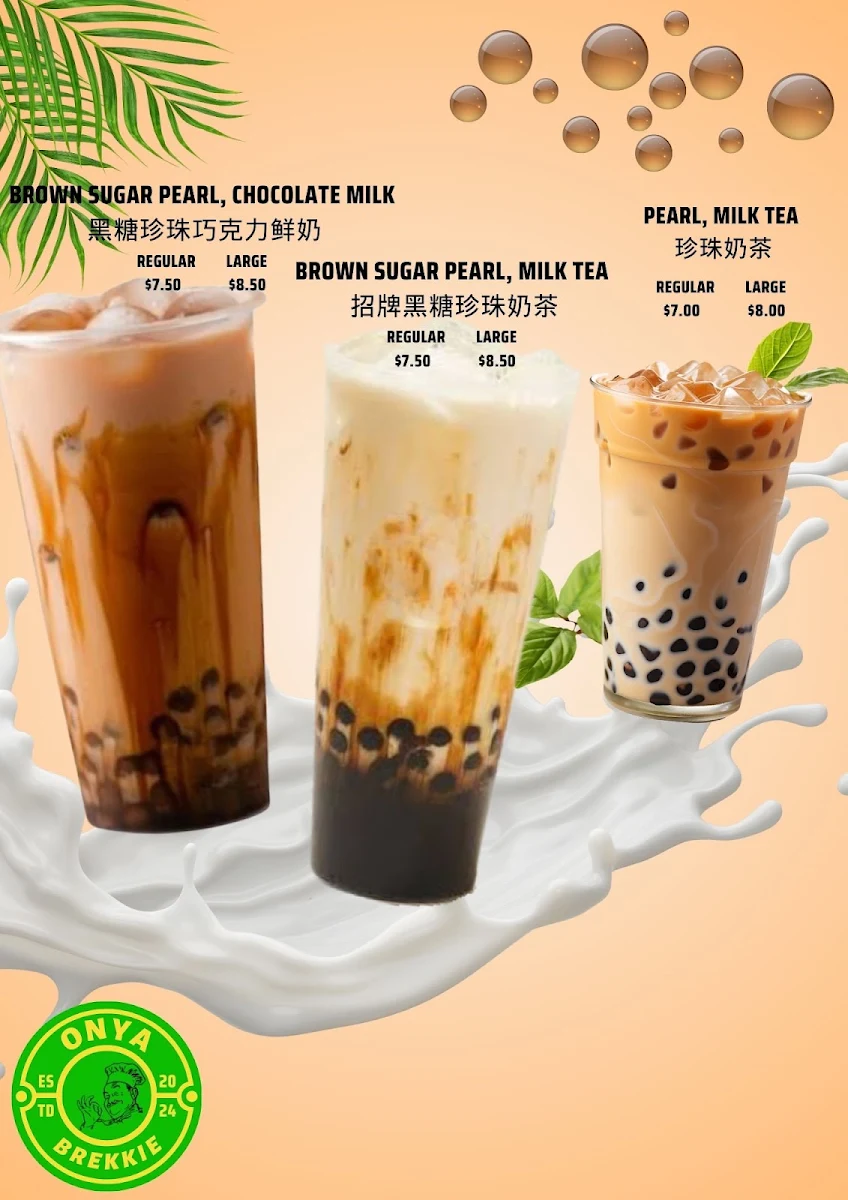 Menu, Onya Brekkie & Bubble Tea Shop