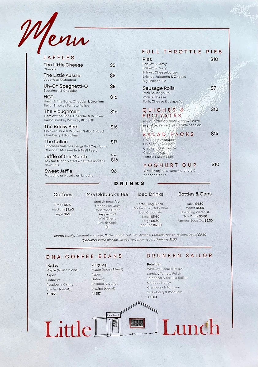 Menu, Little Lunch Cafe