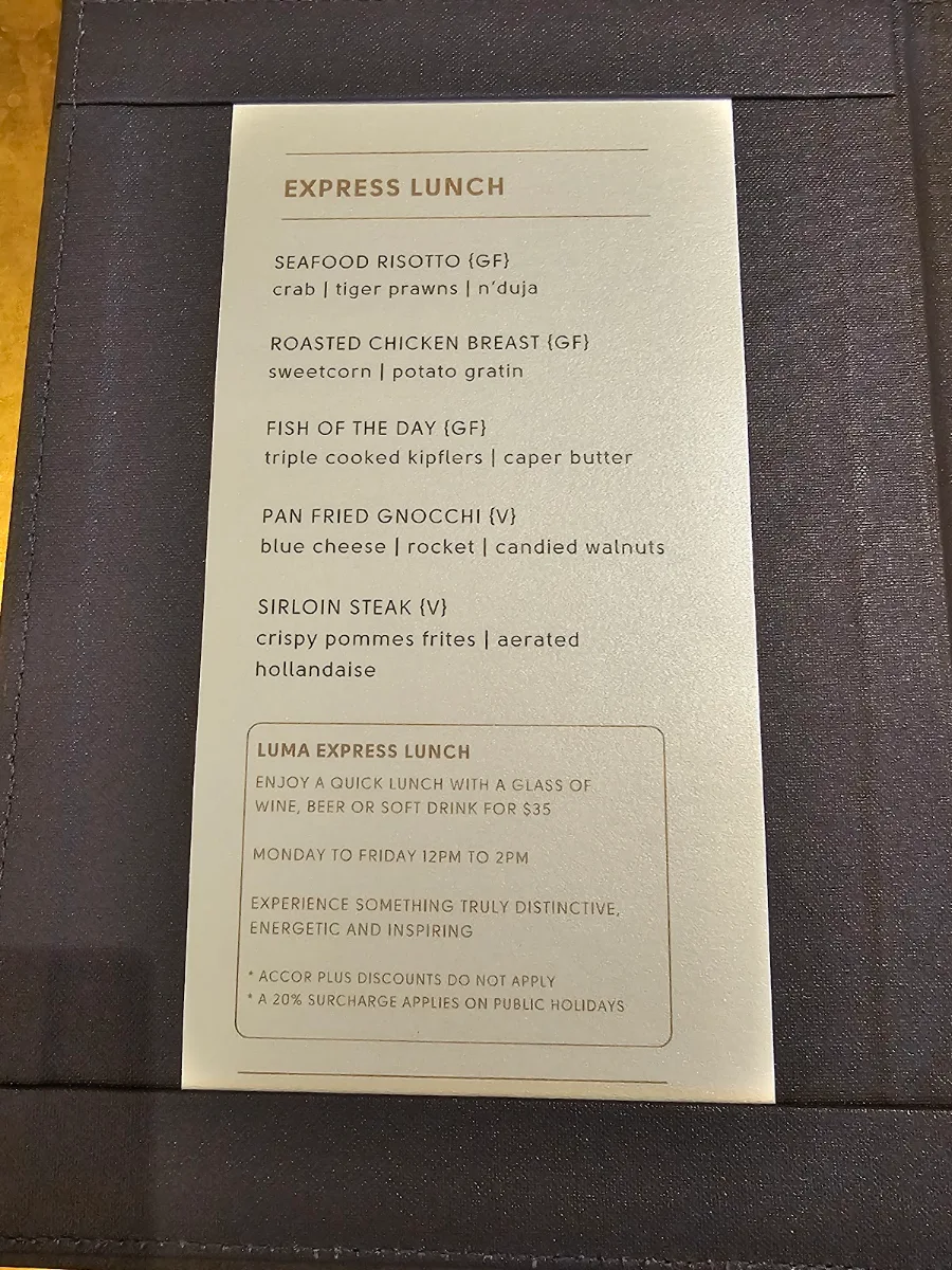Menu, Luma Restaurant & Bar