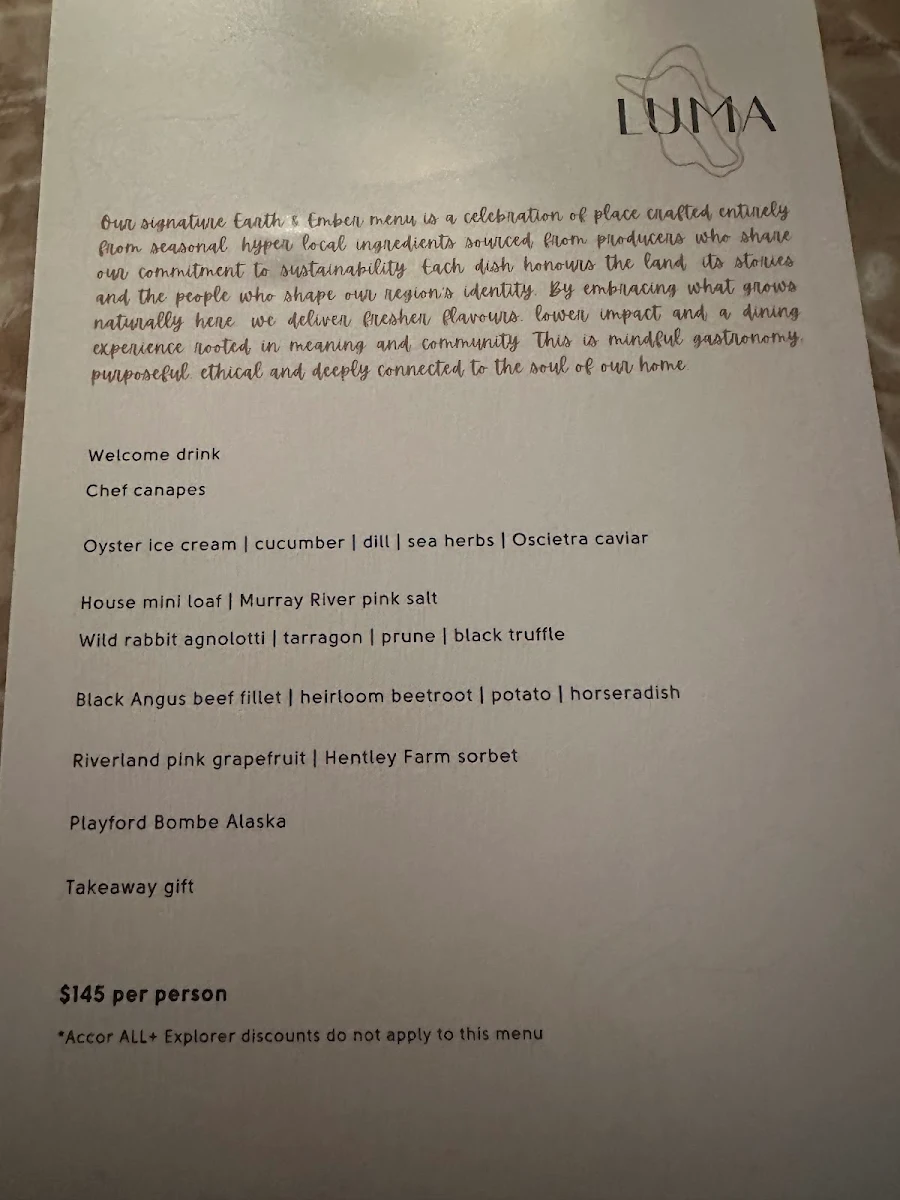 Menu, Luma Restaurant & Bar