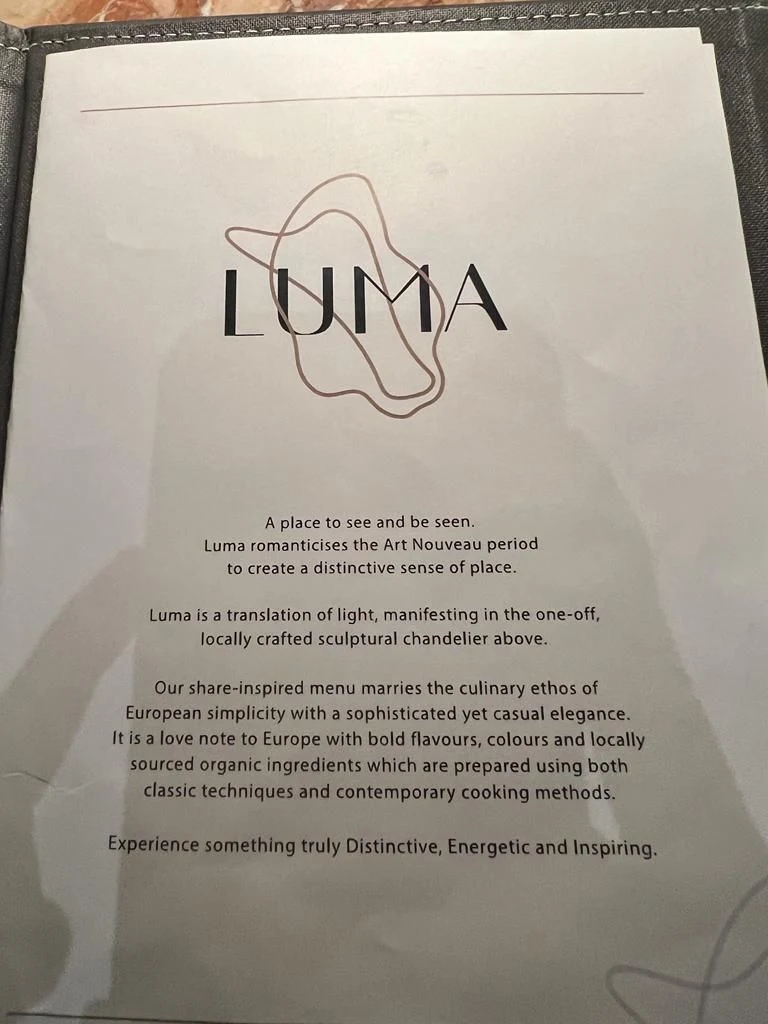 Menu, Luma Restaurant & Bar