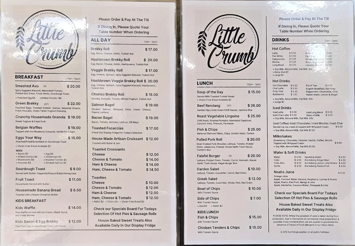 Menu, Little Crumb Bakery