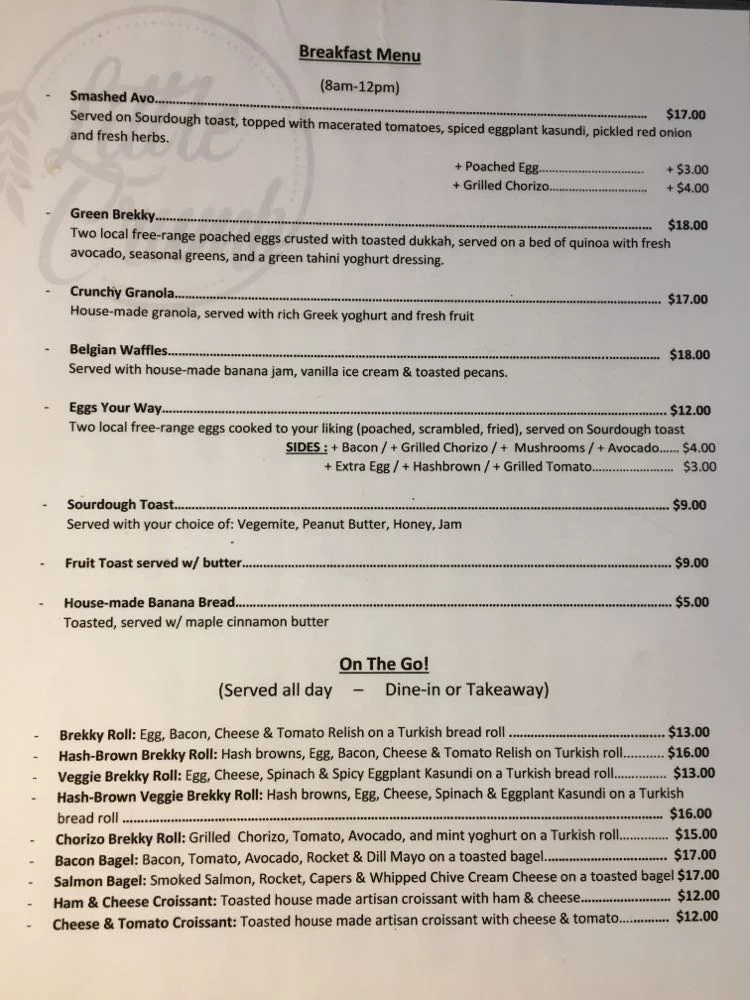 Menu, Little Crumb Bakery