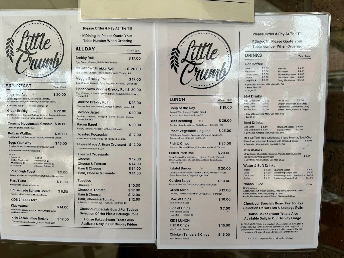 Menu, Little Crumb Bakery