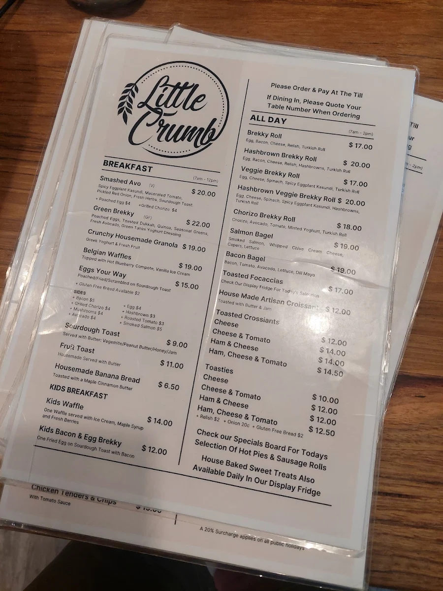 Menu, Little Crumb Bakery