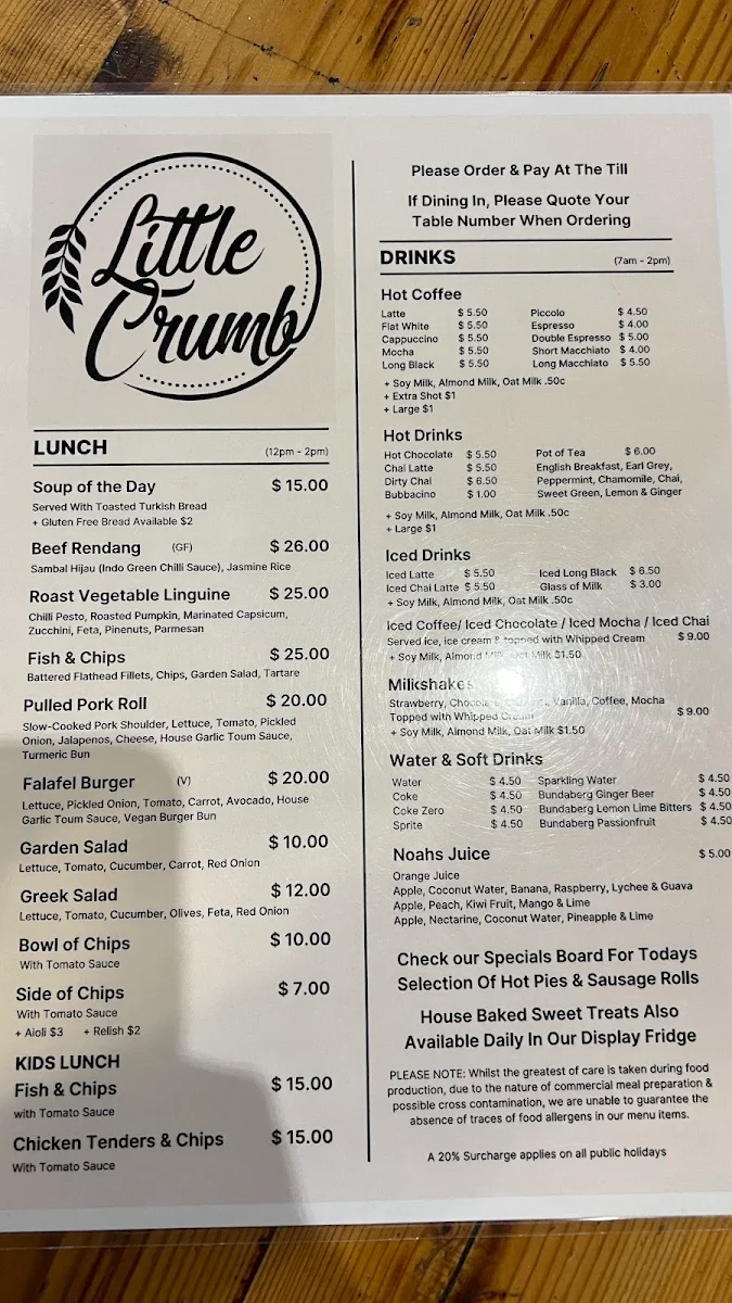 Menu, Little Crumb Bakery