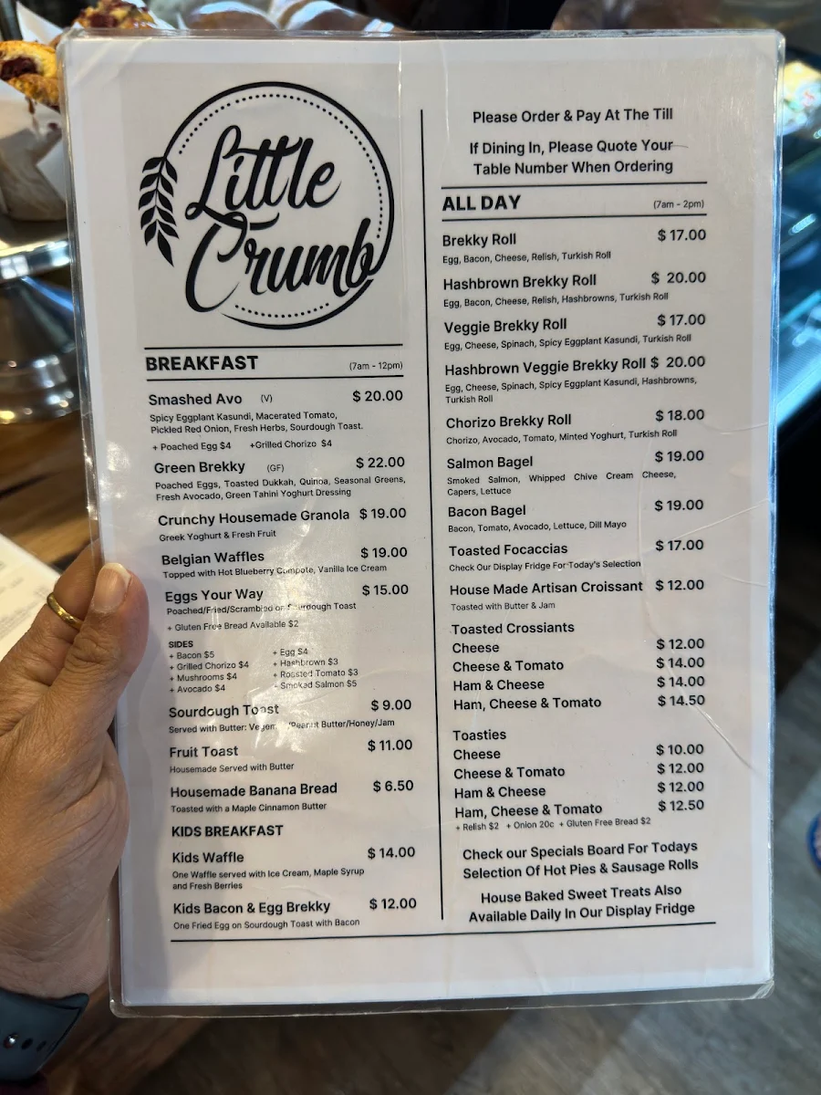Menu, Little Crumb Bakery
