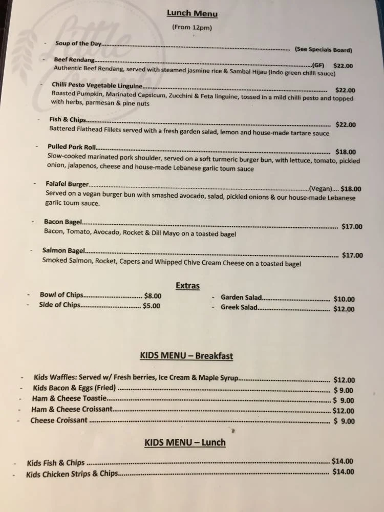 Menu, Little Crumb Bakery