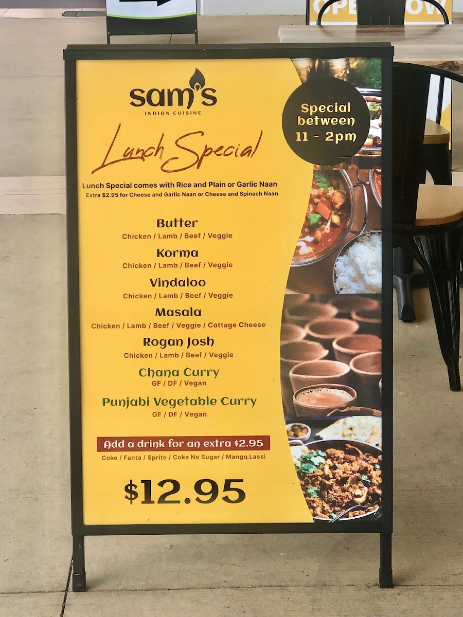 Menu, Sam's Indian Cuisine - Flagstone