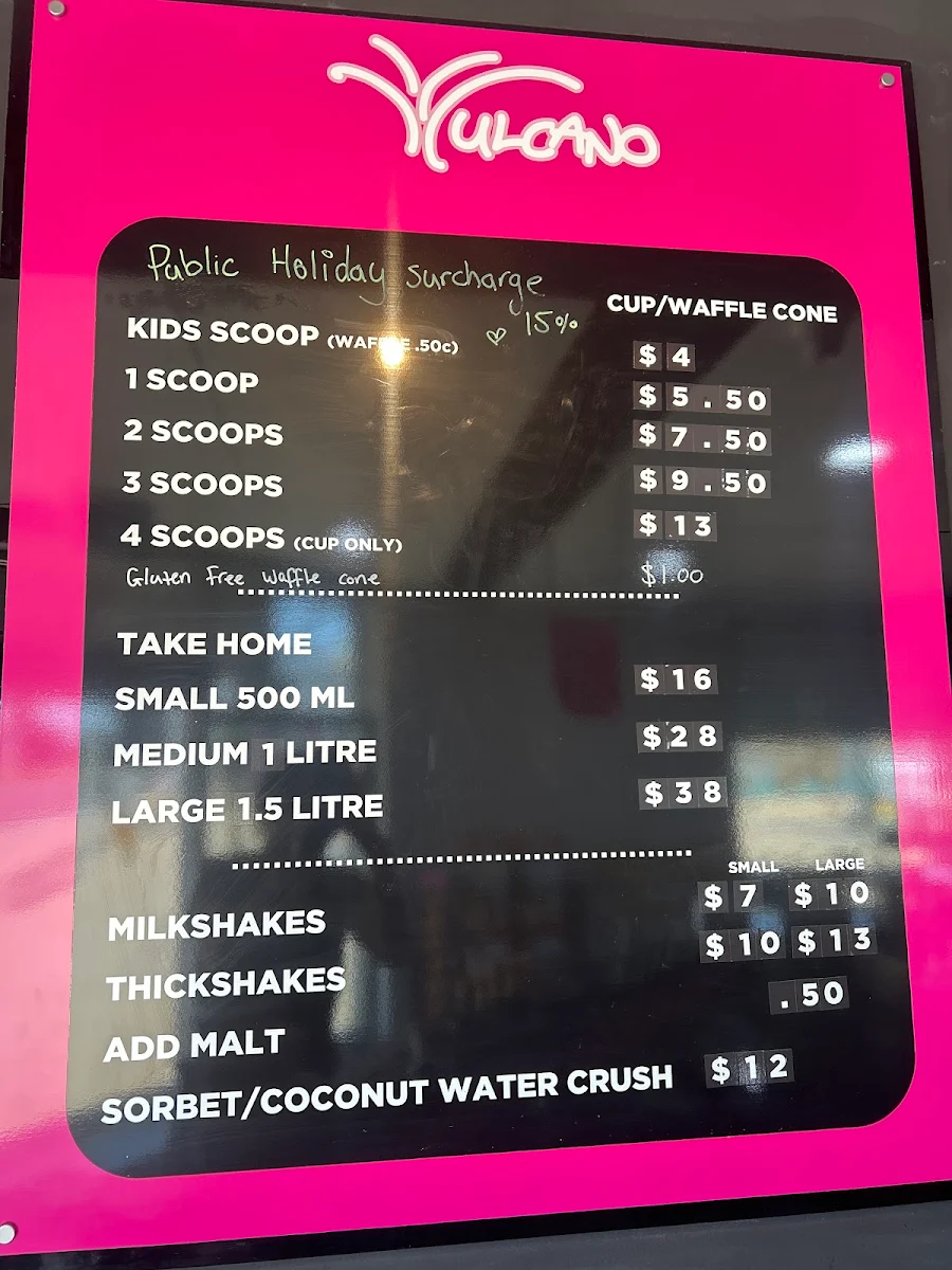Menu, Vulcano Gelato Rye