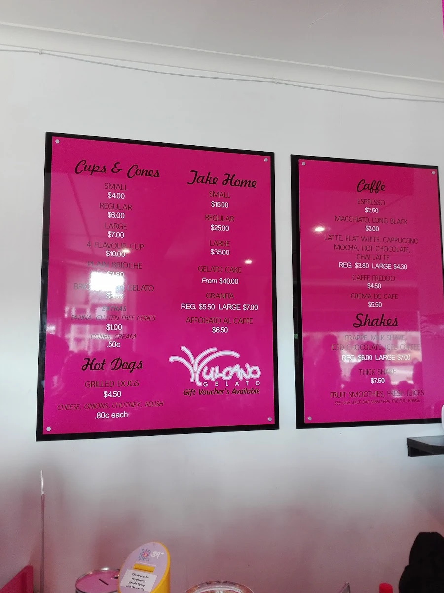 Menu, Vulcano Gelato Rye