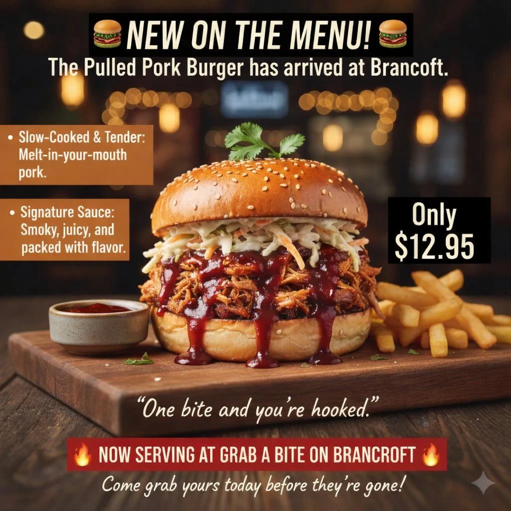 Menu, GRAB A BITE ON BANCROFT