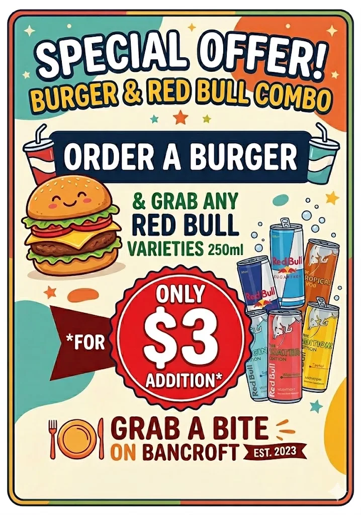 Menu, GRAB A BITE ON BANCROFT