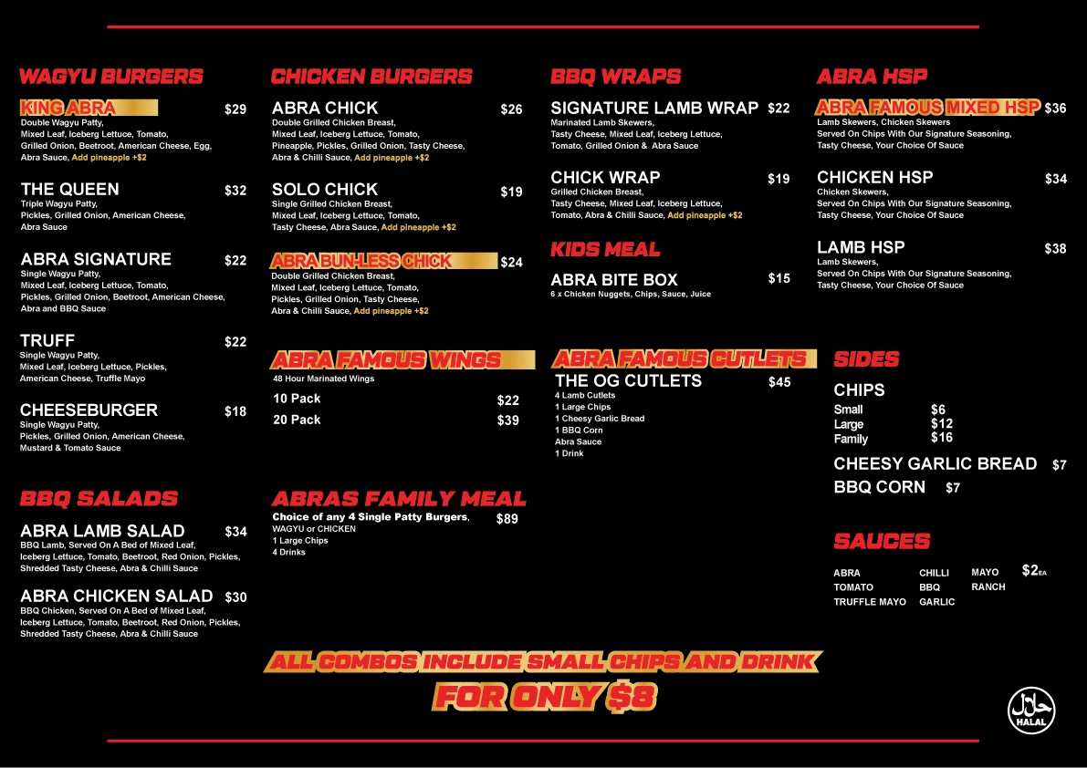 Menu, ABRAS BBQ HOUSE (PEAKHURST)