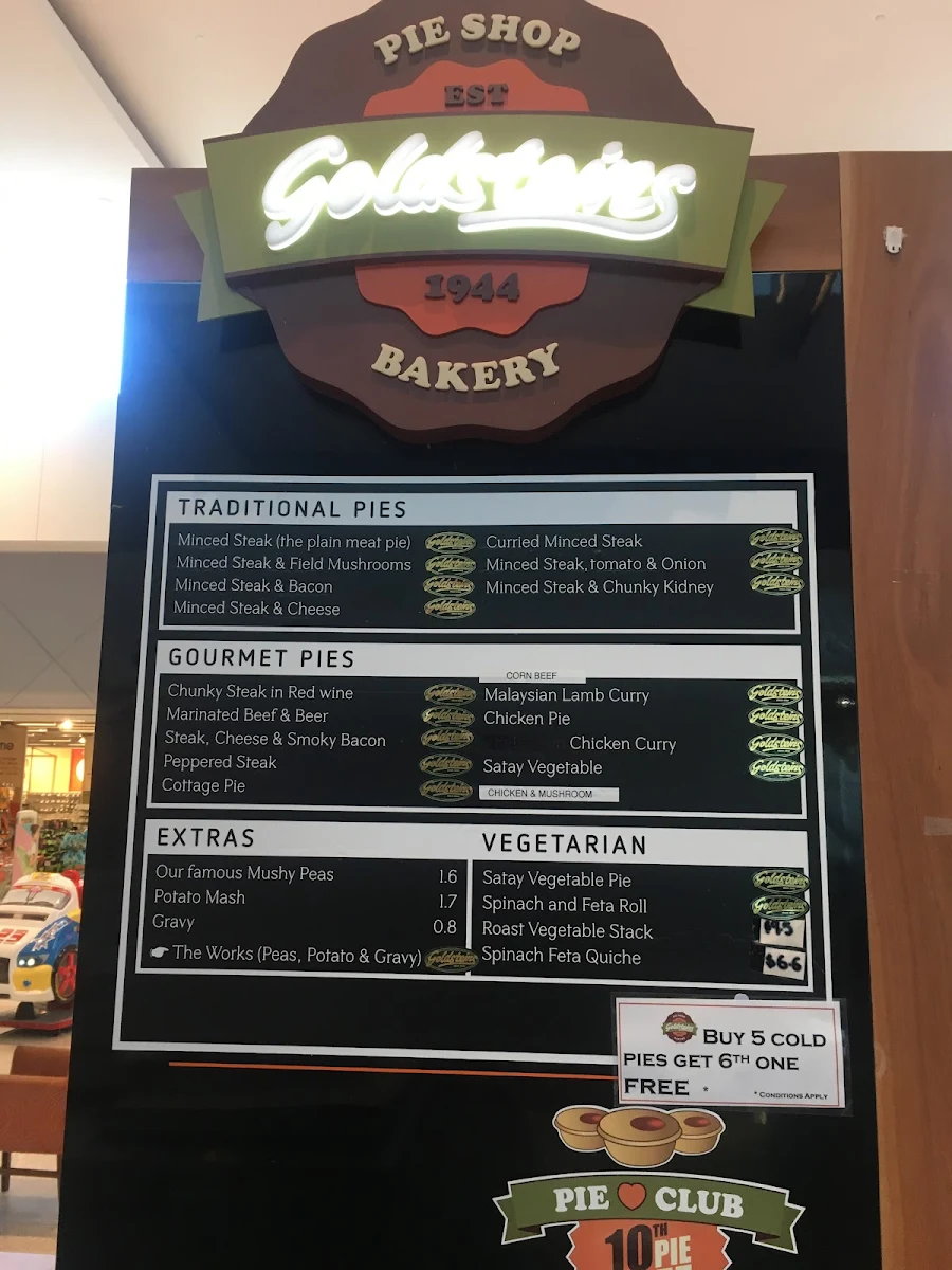Menu, Goldies Bake Shop - Westfield Helensvale