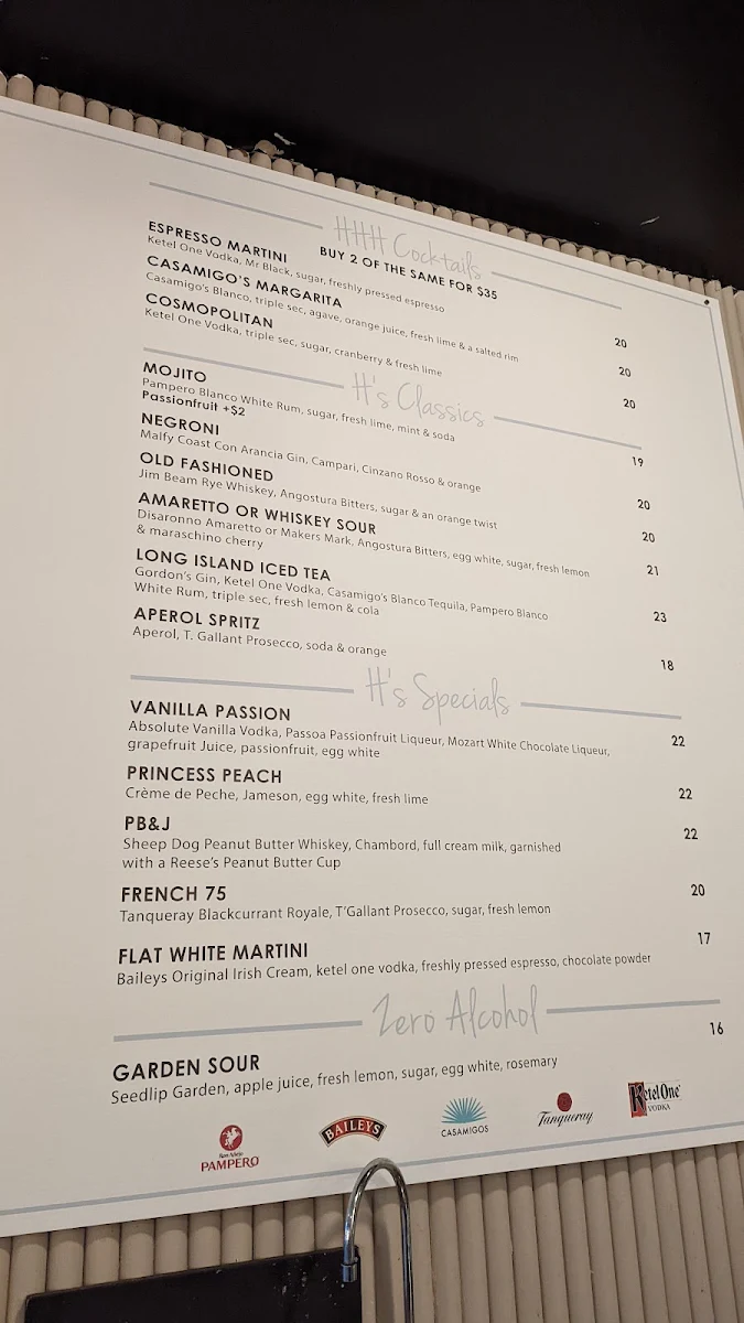 Menu, Hunters Hill Hotel