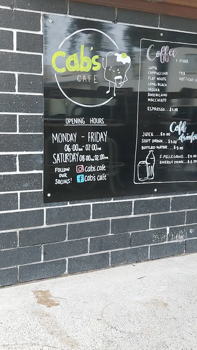 Menu, Cab's Cafe
