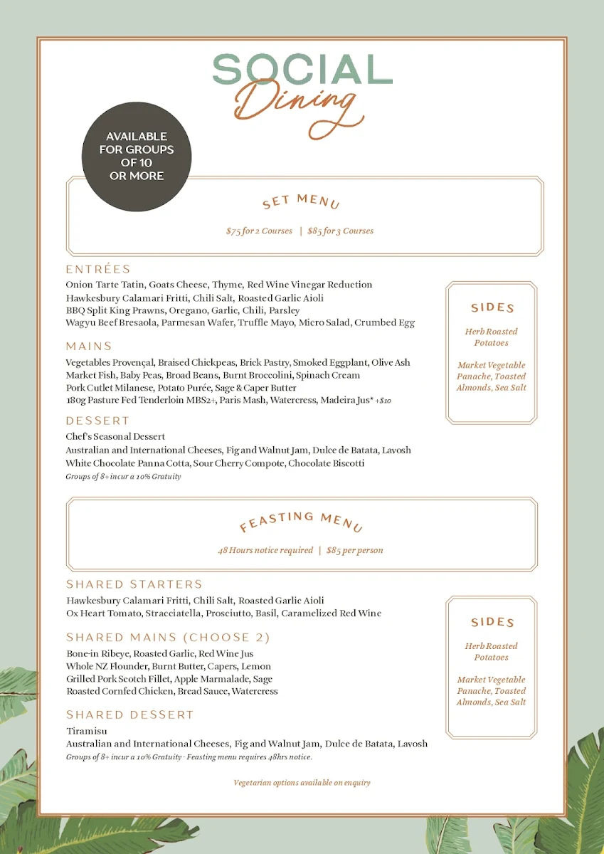 Menu, Social Dining