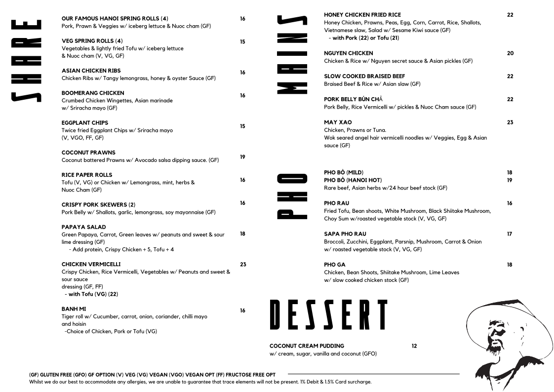 Menu, Typhoon Vietnamese Street Food