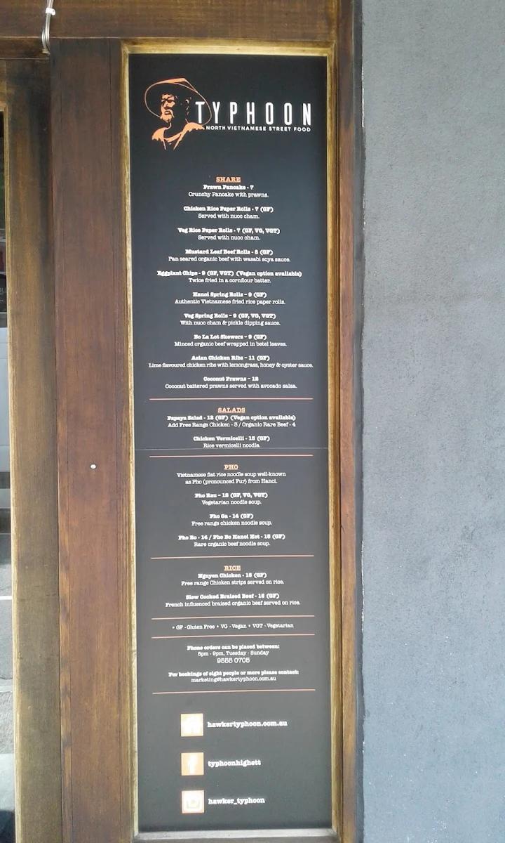 Menu, Typhoon Vietnamese Street Food