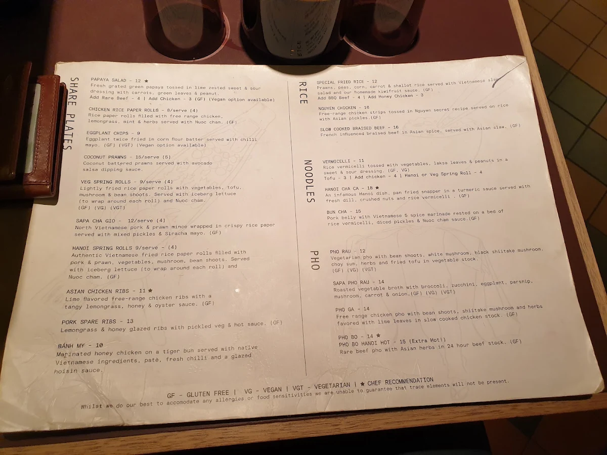 Menu, Typhoon Vietnamese Street Food