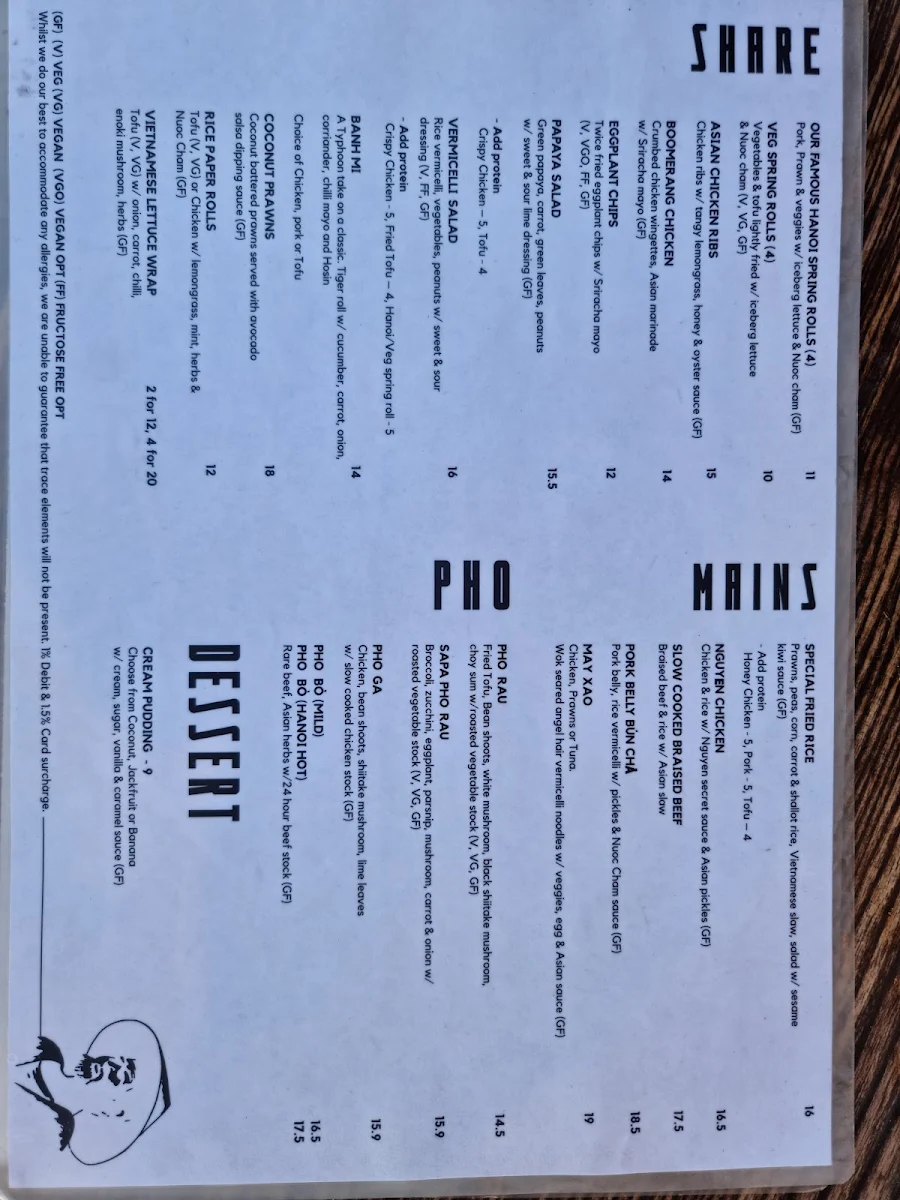 Menu, Typhoon Vietnamese Street Food