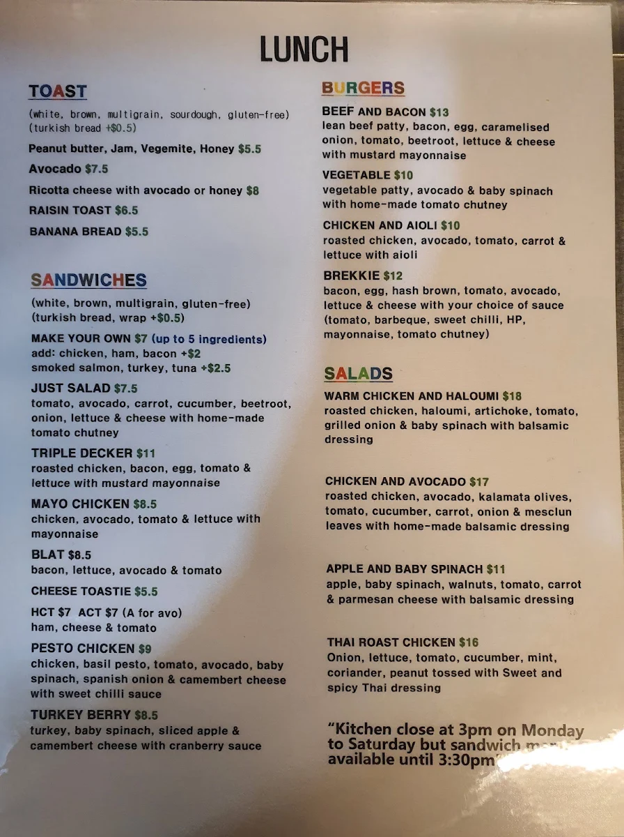 Menu, Café ZoZo