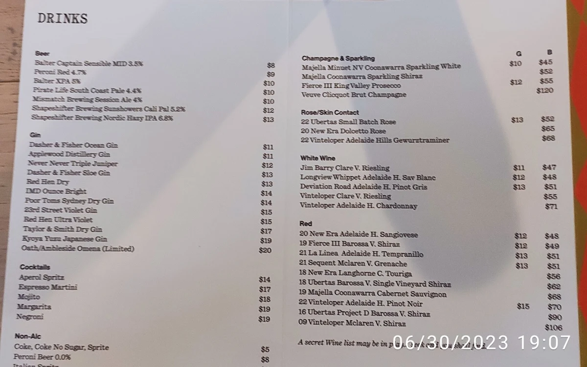 Menu, Leo's Bar & Pizza