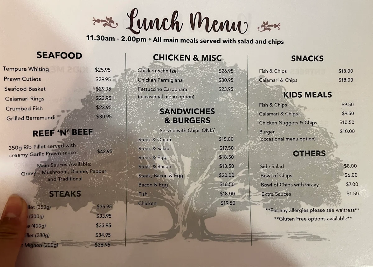 Menu, Dayboro Crown Hotel