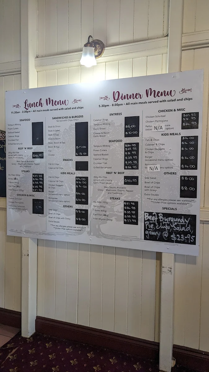Menu, Dayboro Crown Hotel