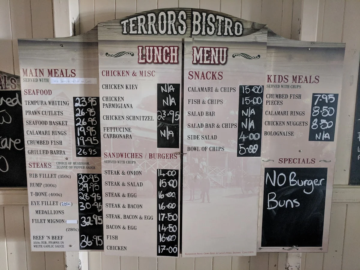Menu, Dayboro Crown Hotel