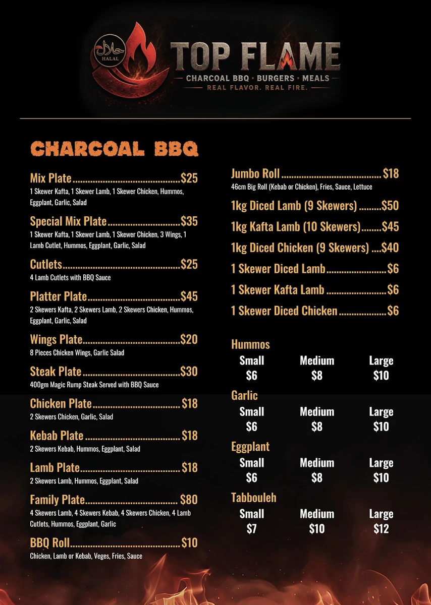 Menu, Top Flame