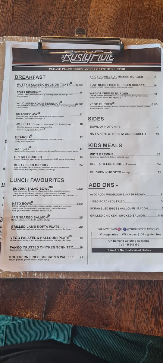 Menu, The Rusty Flute