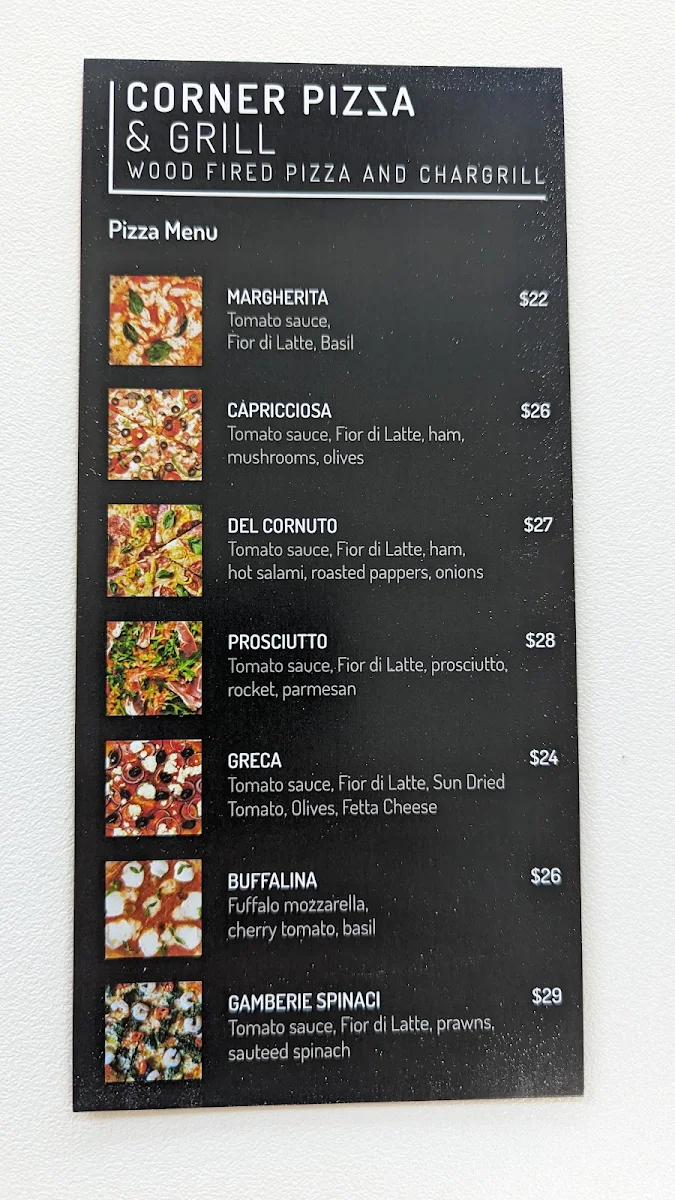 Menu, Corner Pizza and Grill