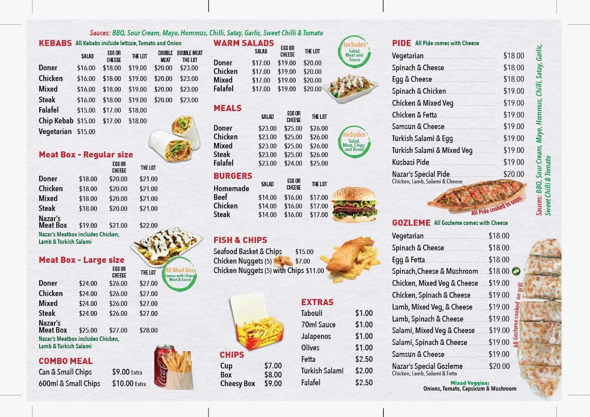 Menu, Istanbul Herdsman Kebab House
