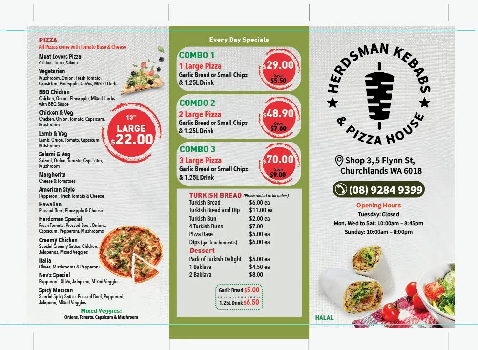 Menu, Istanbul Herdsman Kebab House