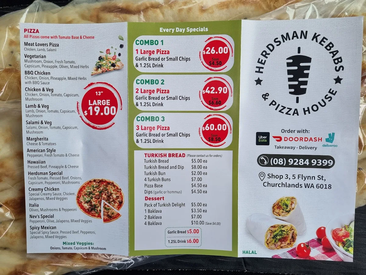 Menu, Istanbul Herdsman Kebab House