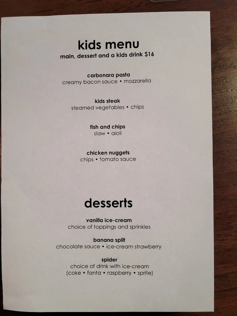 Menu, Clovelly Restaurant & Bar