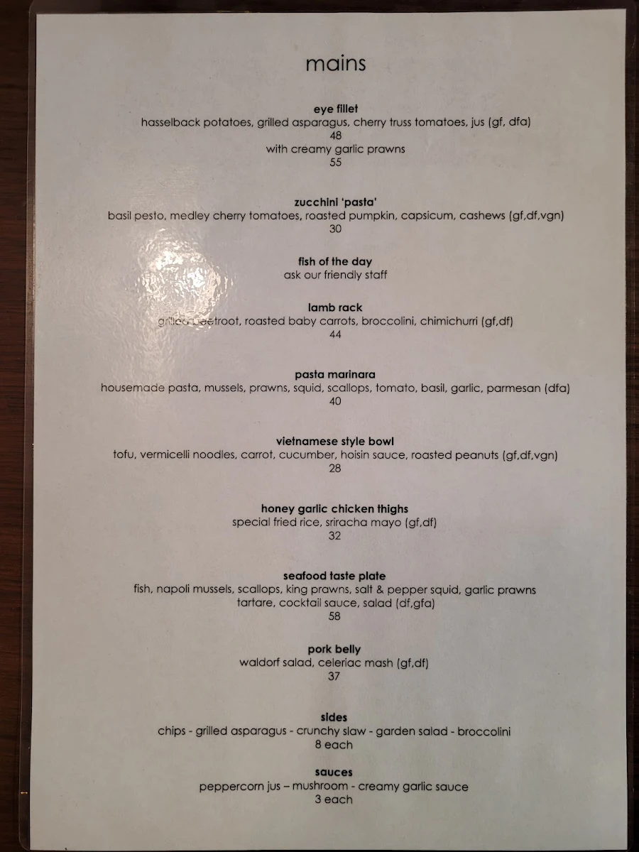 Menu, Clovelly Restaurant & Bar