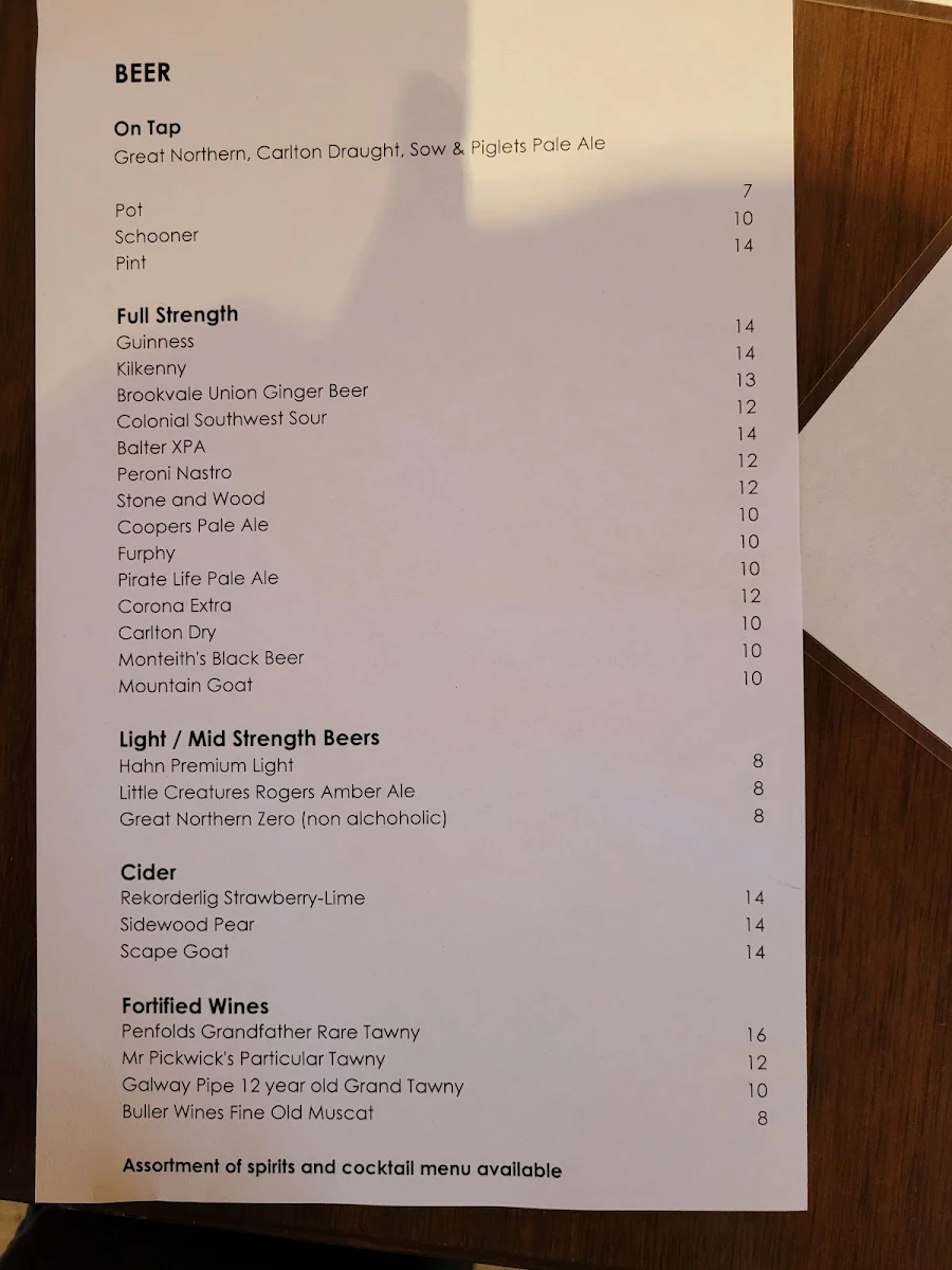 Menu, Clovelly Restaurant & Bar