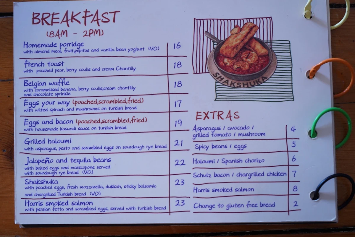 Menu, Queen Street cafe.