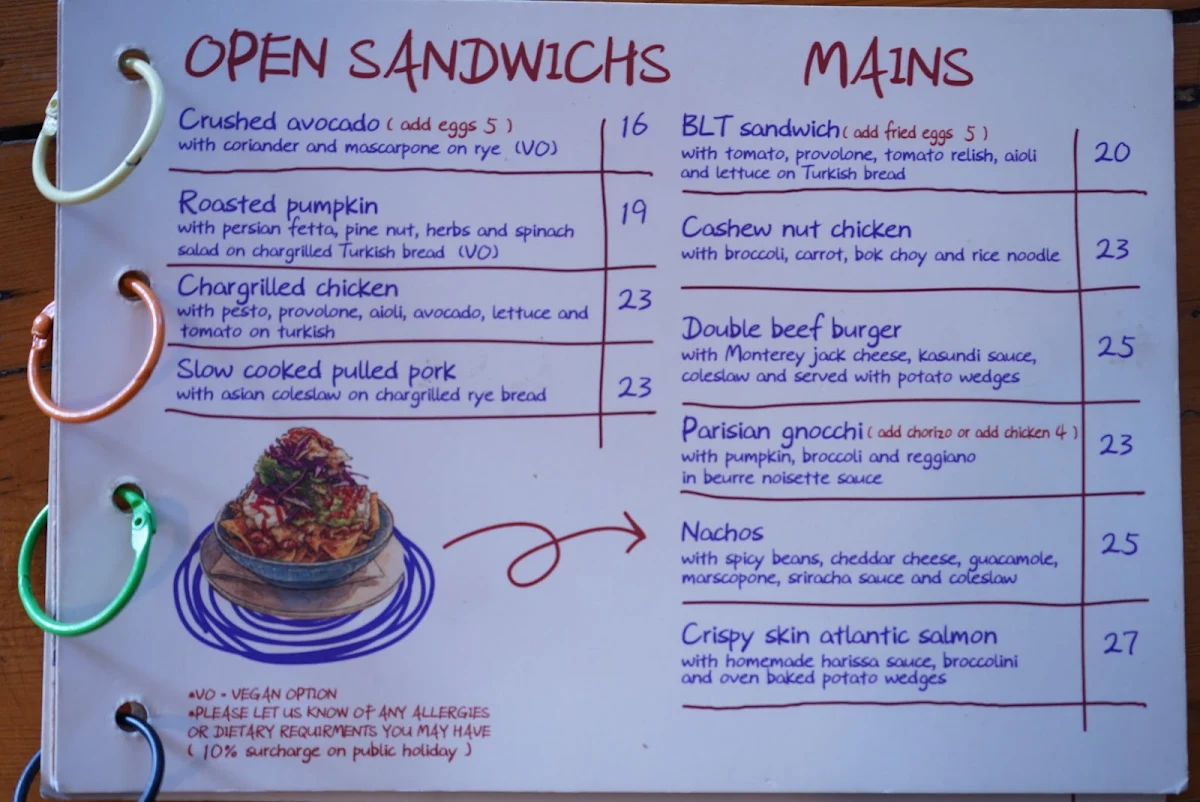 Menu, Queen Street cafe.