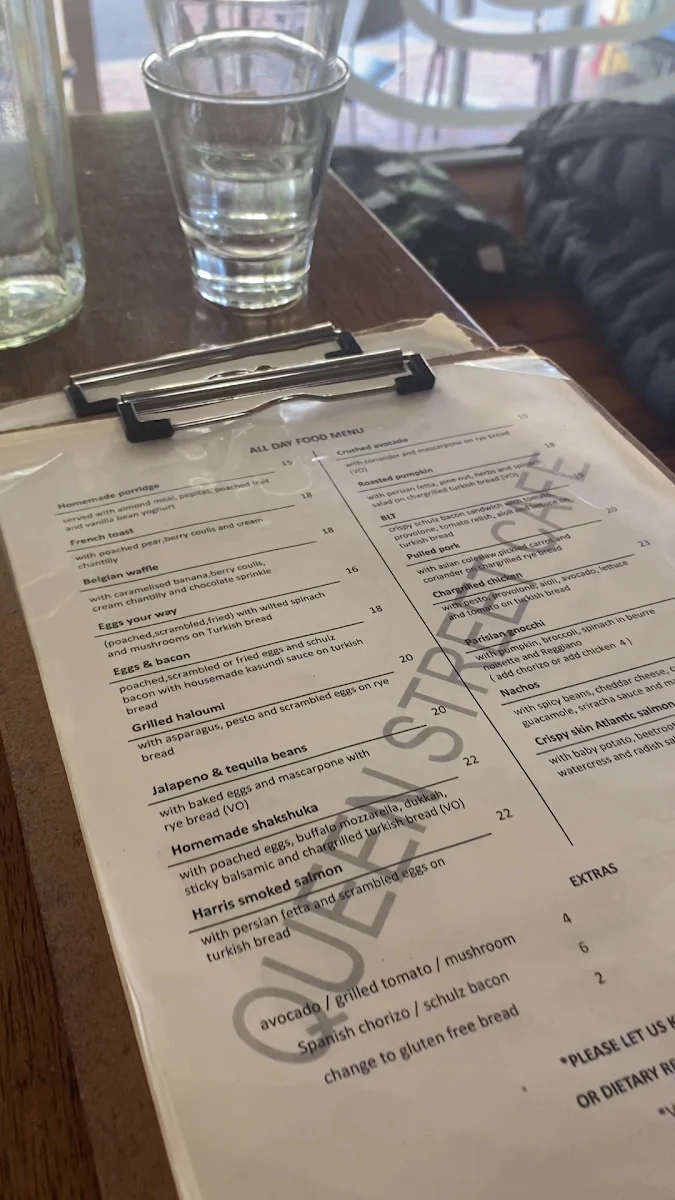 Menu, Queen Street cafe.